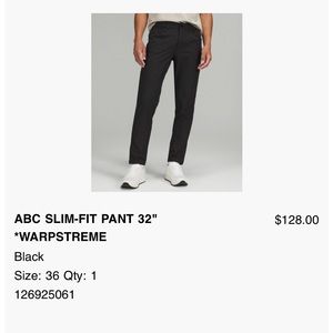 Lululemon abc pant, skinny fit, 36x32